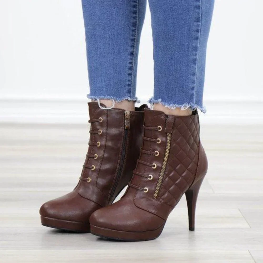 Brown Platform High Heel Ankle Boots - Picture 14 of 14